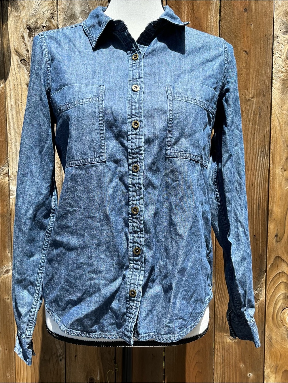 Brand New Eileen Fisher Denim Button Down Classic Collar Shirt